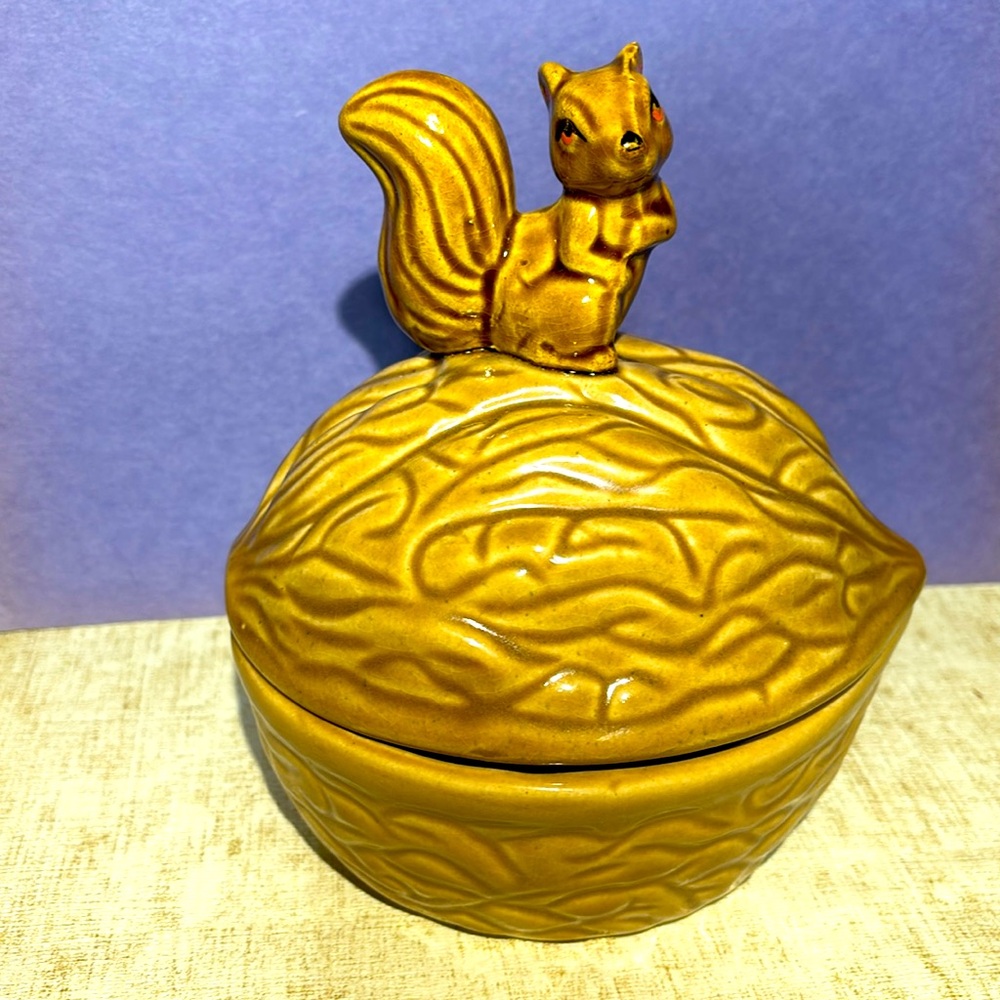 Vintage Squirrel on a Walnut Candy Dish - 1970's
